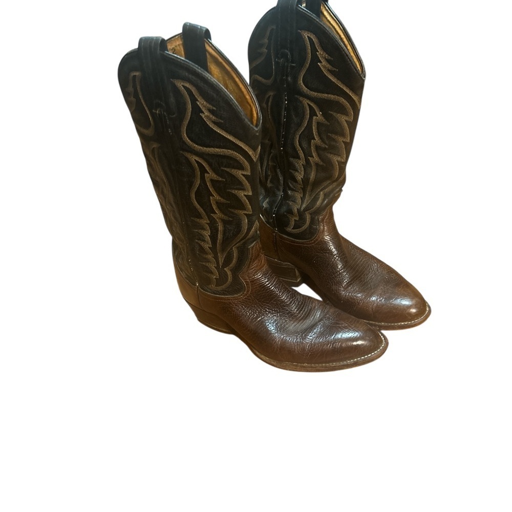 Vintage Tony Lama Western Cowboy Boots Womens 7B Brown Leather Two Tone